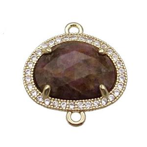 Rhodonite teardrop connector gold plated, approx 14-17mm