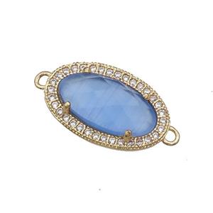 Blue Cat Eye Stone Connector Oval Gold Plated, approx 12-19mm