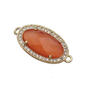 Orange Cat Eye Stone Connector Oval Gold Plated, approx 12-19mm