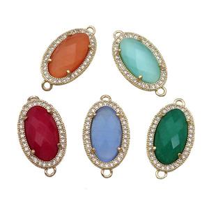 Mixed Gemstone Connector Oval Gold Plated, approx 12-19mm