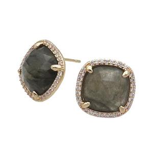 Labradorite Stud Earring Square Gold Plated, approx 14mm