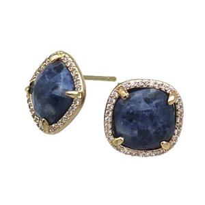 Blue Sodalite Stud Earring Square Gold Plated, approx 14mm