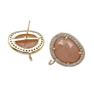 Peach SunStone Stud Earring With Loop Potato Gold Plated, approx 15-18mm