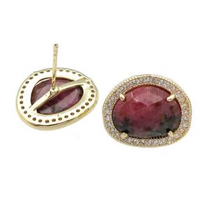 Pink Rhodonite Stud Earring With Loop Potato Gold Plated, approx 15-18mm