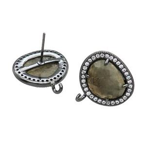 Labradorite Stud Earring With Loop Potato Black Plated, approx 15-18mm