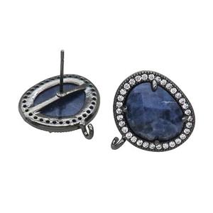 Blue Sodalite Stud Earring With Loop Potato Black Plated, approx 15-18mm