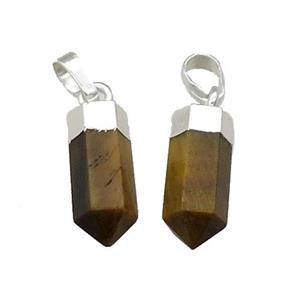 Tiger Eye Stone Bullet Pendant Silver Plated, approx 6x16mm