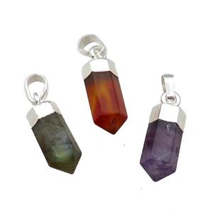 Mix Gemstone Bullet Pendant Prism Silver Plated, approx 6x16mm