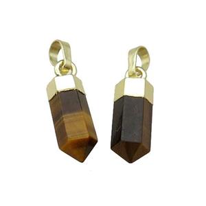 Tiger Eye Stone Bullet Pendant Gold Plated, approx 6x16mm