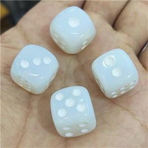 White Opalite Cube Dice, approx 15mm