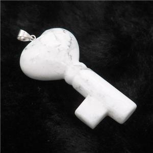 White Howlite Turquoise Key Pendant, approx 22-40mm