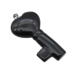 Black Onyx Agate Key Pendant, approx 22-40mm