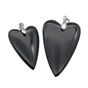 Black Onyx Agate Heart Pendant, approx 25-40mm