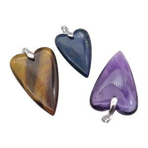 Mixed Gemstone Heart Pendant, approx 25-40mm
