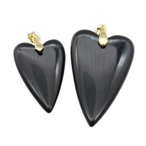 Black Onyx Agate Heart Pendant, approx 20-30mm
