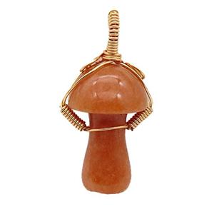 Red Aventurine Mushroom Pendant Wire Wrapped, approx 18-28mm