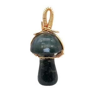 Green Moss Agate Mushroom Pendant Wire Wrapped, approx 18-28mm