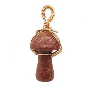 Golden SandStone Mushroom Pendant Wire Wrapped, approx 18-28mm