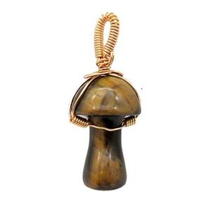Yellow Tiger Eye Stone Mushroom Pendant Wire Wrapped, approx 18-28mm