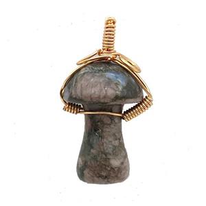 Gray Opal Mushroom Pendant Wire Wrapped, approx 18-28mm