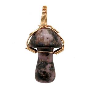 Rhodonite Mushroom Pendant Wire Wrapped, approx 18-28mm
