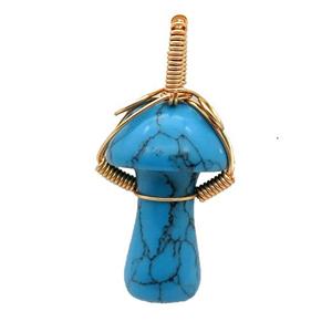 Blue Turquoise Mushroom Pendant Wire Wrapped Dye, approx 18-28mm