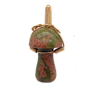 Unakite Mushroom Pendant Wire Wrapped, approx 18-28mm