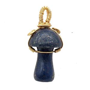 Blue Lapis Mushroom Pendant Wire Wrapped, approx 18-28mm