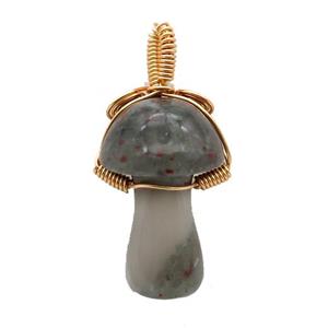 BloodStone Mushroom Pendant Wire Wrapped, approx 18-28mm
