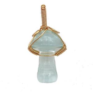 Blue Crystal Glass Mushroom Pendant Wire Wrapped, approx 18-28mm