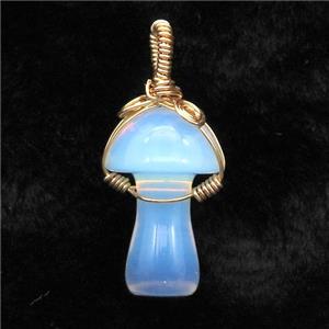 White Opalite Mushroom Pendant Wire Wrapped, approx 18-28mm