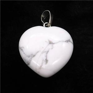 White Howlite Turquoise Heart Pendant, approx 25mm