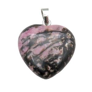 Pink Rhodonite Heart Pendant, approx 25mm