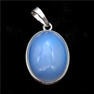 White Opalite Oval Pendant Platinum Plated, approx 18x25mm