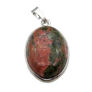 Unakite Oval Pendant Platinum Plated, approx 18x25mm
