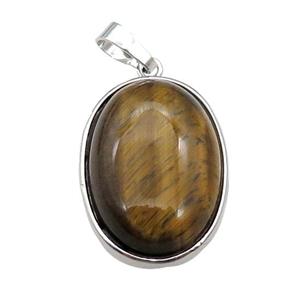 Tiger Eye Stone Oval Pendant Platinum Plated, approx 18x25mm