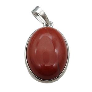 Red Jasper Oval Pendant Platinum Plated, approx 18x25mm
