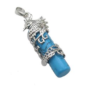 Blue Synthetic Turquoise Column Pendant Phenix Platinum Plated, approx 10-45mm