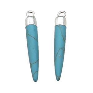 Blue Dye Turquoise Bullet Pendant Silver Plated, approx 5-30mm