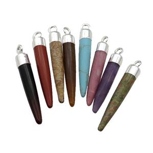 Mix Gemstone Bullet Pendant Silver Plated, approx 5-30mm