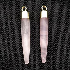 Pink Rose Quartz Bullet Pendant Gold Plated, approx 5-30mm