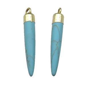 Blue Dye Turquoise Bullet Pendant Gold Plated, approx 5-30mm