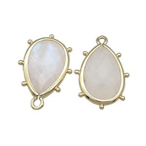 White Rainbow Moonstone Teardrop Pendant Faceted Gold Plated, approx 10-18mm