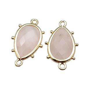 Rose Quartz Connector Faceted Teardrop Gold Plated, approx 10-18mm