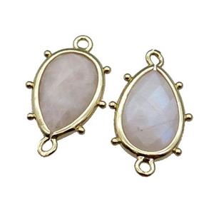 White Rainbow Moonstone Connector Faceted Teardrop Gold Plated, approx 10-18mm