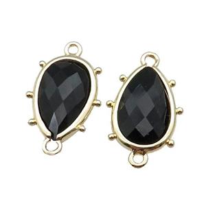 Black Onyx Agate Connector Faceted Teardrop Gold Plated, approx 10-18mm