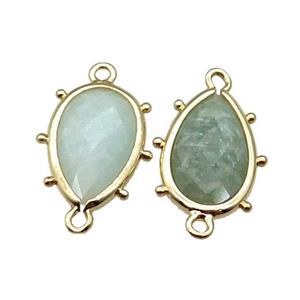 Green Amazonite Connector Faceted Teardrop Gold Plated, approx 10-18mm