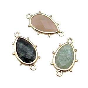 Mixed Gemstone Connector Faceted Teardrop Gold Plated, approx 10-18mm