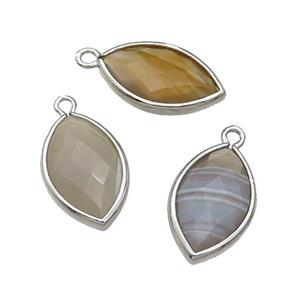 Multicolor Botswana Agate Eye Pendant Faceted Platinum Plated, approx 11-18mm
