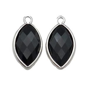 Black Onyx Agate Eye Pendant Faceted Platinum Plated, approx 11-18mm